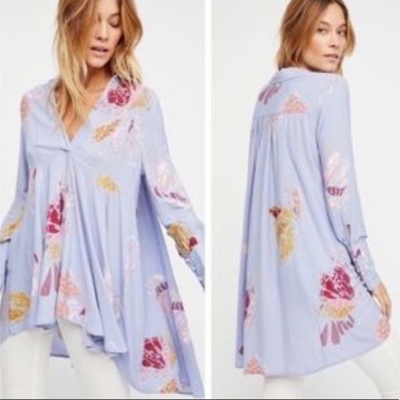 Free People Tops - - NWT Free People Lavender Field of Butterflies Purple Tunic Top Blouse